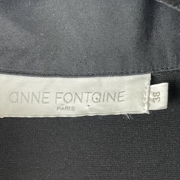 Anne Fontaine Top Womens 38 Black Blouse Pima Cotton Rhinestone Paneled Stretch - Picture 6 of 16